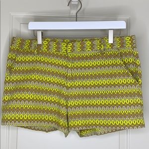70’s inspired bright yellow tan geo print shorts